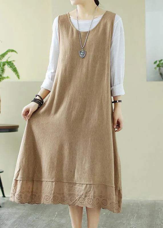 vintage dressLoose O Neck Sleeveless Spring Clothes Sewing Nude Dresses