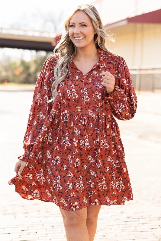 boho dressMorning Walk Dress, Rust