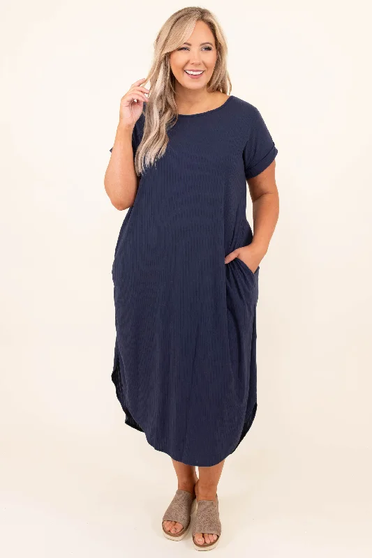 casual shift dressHere We Go Again Dress, Navy