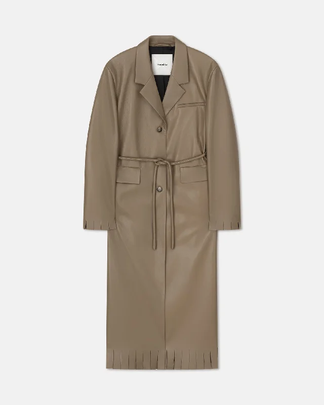 stylish peacoatNikoline - Belted Regenerated Leather Coat - Muted Khaki