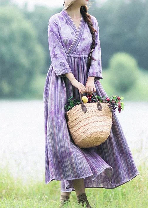 playful dressWomen Purple Striped Quilting Dresses Patchwork Two Ways To Wear long Spring Dress