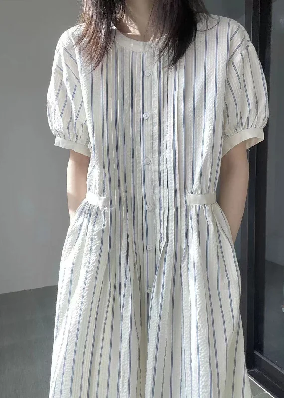 one-shoulder dressItalian O-Neck Striped Cinched Patchwork Party Long Dress Short Sleeve