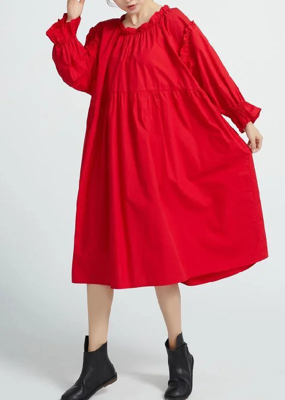 party-ready dressItalian Red cotton Wardrobes High Waist  Robe spring Dresses