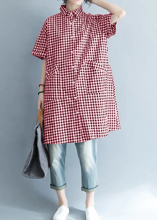 wrap-around dressUnique black Red cotton linen shirts women stylish lapel pockets oversized Summer shirts