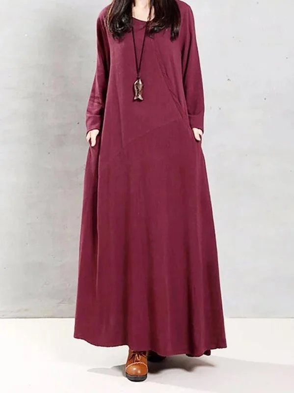 elegant shift dressModern o neck patchwork linen cotton spring Robes Runway burgundy Dress