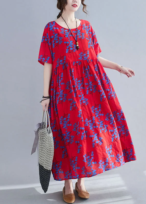 ashionable dressVintage Red Print Patchwork Maxi Dresses Short Sleeve