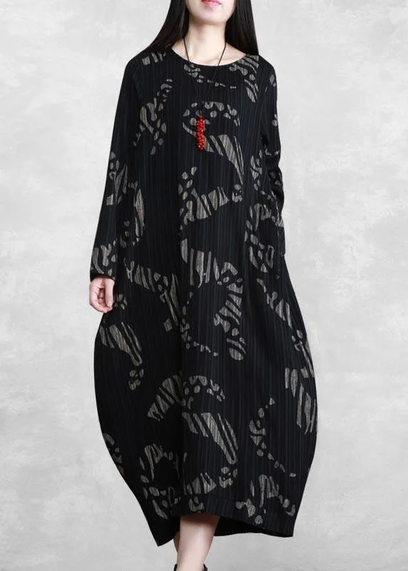 denim dressChic O Neck Spring Tunics Runway Black Print Long Dresses