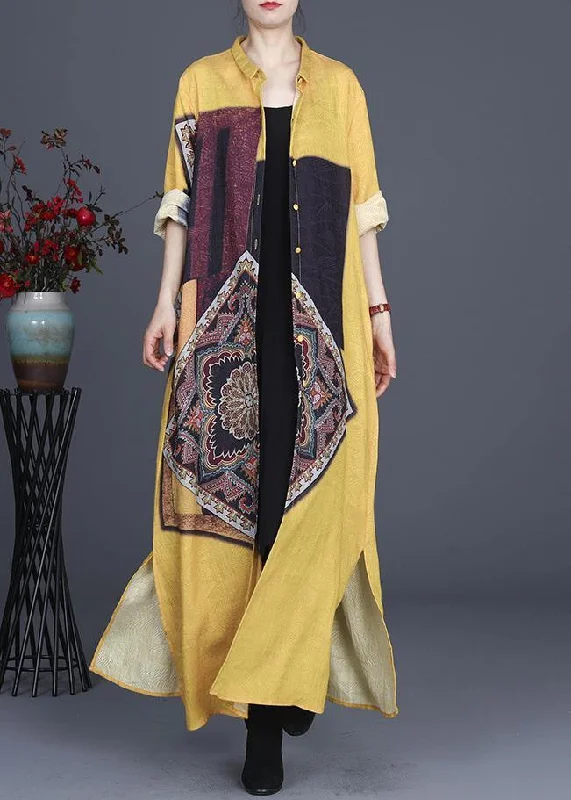 romantic dressFrench Yellow Silk Long Spring Dress