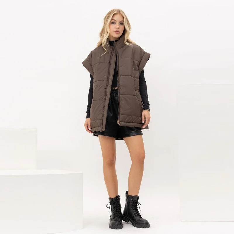 vintage trench coatOversized Puff Vest with Belt (Brown)