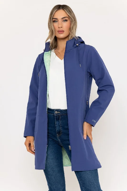 Hooded Soft Shell Rain Jacket in Dusk Blue