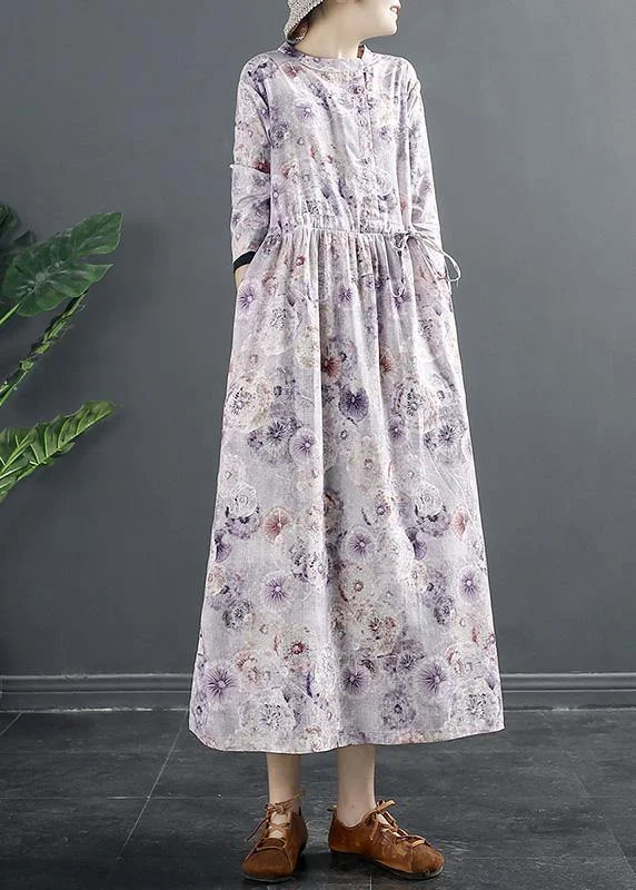 office dressStyle Purple Print Drawstring Art Dresses