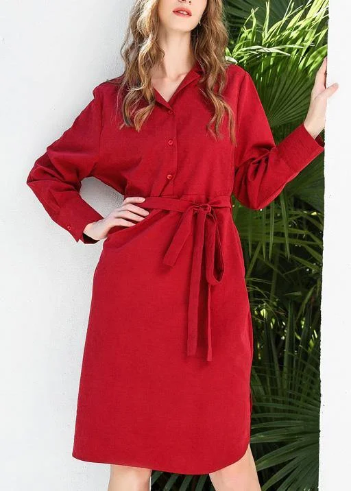 classic fit-and-flare dressBoutique Red Peter Pan Collar Cotton long sleeve Spring Holiday Dress