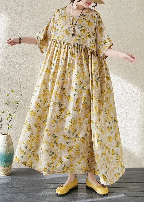 statement dressModern Yellow Patchwork Wrinkled Dress Short Sleeve