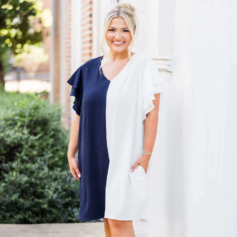 ruffle dressSaturday Best Dress, Navy-White