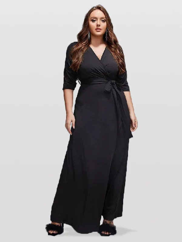 casual shift dressPlus V-Neck Tie Front Maxi Dress