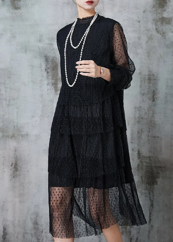 stylish party dressStyle Black Dot Hollow Out Tulle Long Dresses Summer