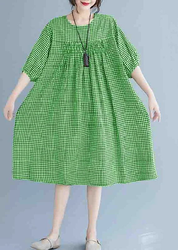 high-waisted dressFrench o neck lantern sleeve clothes For Women pattern green Dresses summer