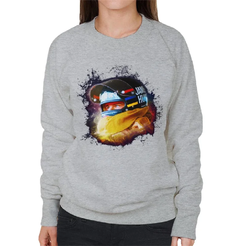 Motorsport Images James Hunt Wearing Helmet Portrait Women's Sweatshirt