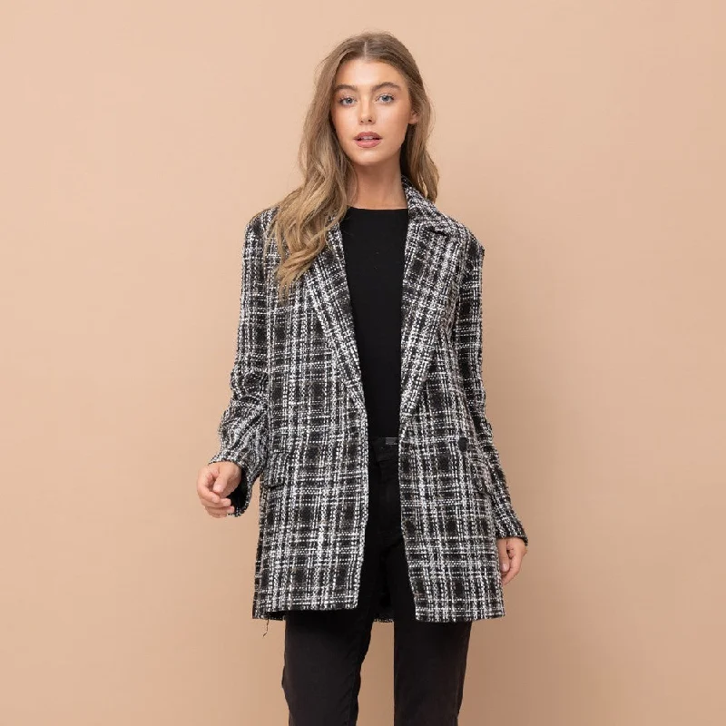 oversized puffer coatTweed Long Blazer (Black + Grey)