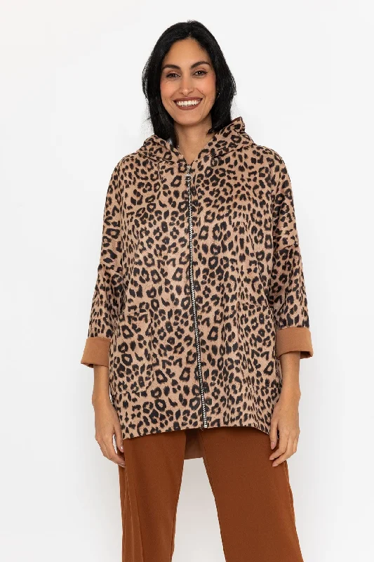 Animal Print Suede Hood Jacket