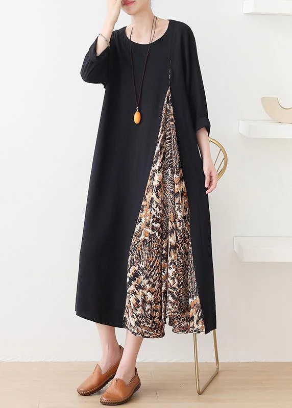 modern dressStyle o neck patchwork clothes For Women Shirts black Traveling Dress