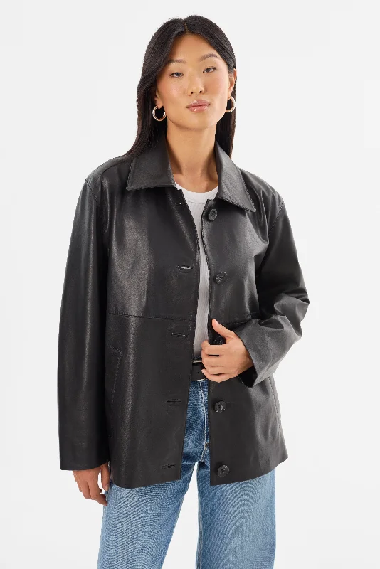 relaxed fit coatPRESLEY | Leather Shacket