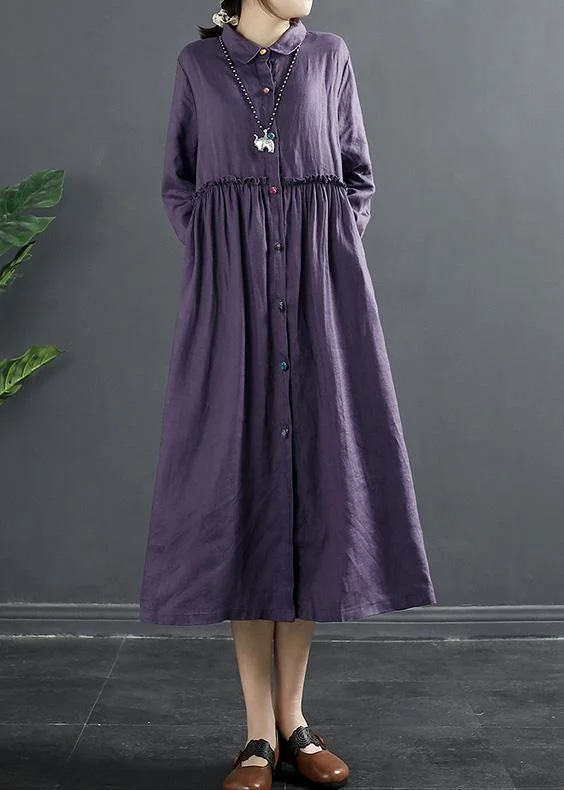 chic dressBohemian Purple Tunic Pattern Lapel Ruffles Long Dress