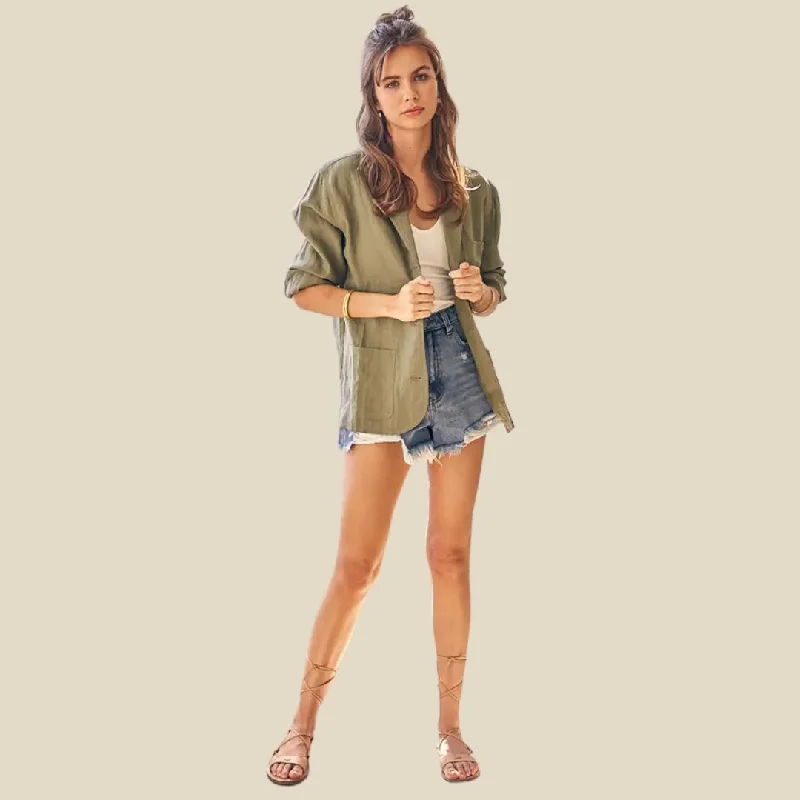 raincoatCasual Linen Blazer (Olive)