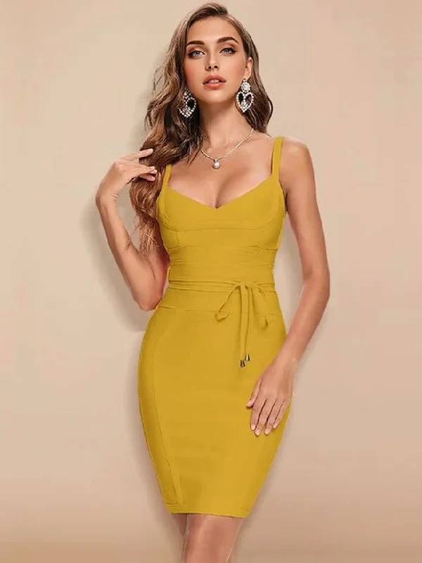 trendy dressJuliaFashion - 2024 Strap Belt Sashes V-Neck Bodycon Bandage Dress