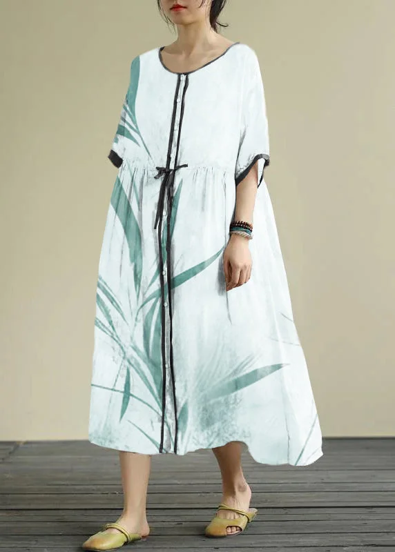 form-fitting dressDiy White Bamboo Chiffon Long Shirts O Neck Drawstring Robe Summer Dresses