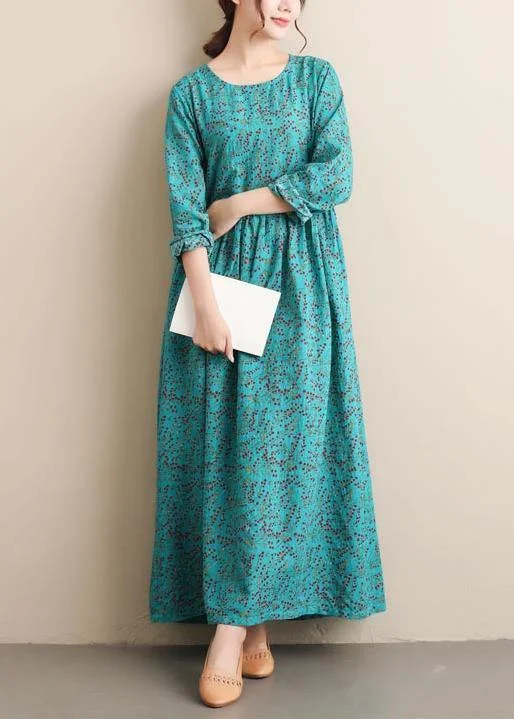 classic fit-and-flare dressFrench Green Print Tunics O Neck Cinched Dresses  Dress