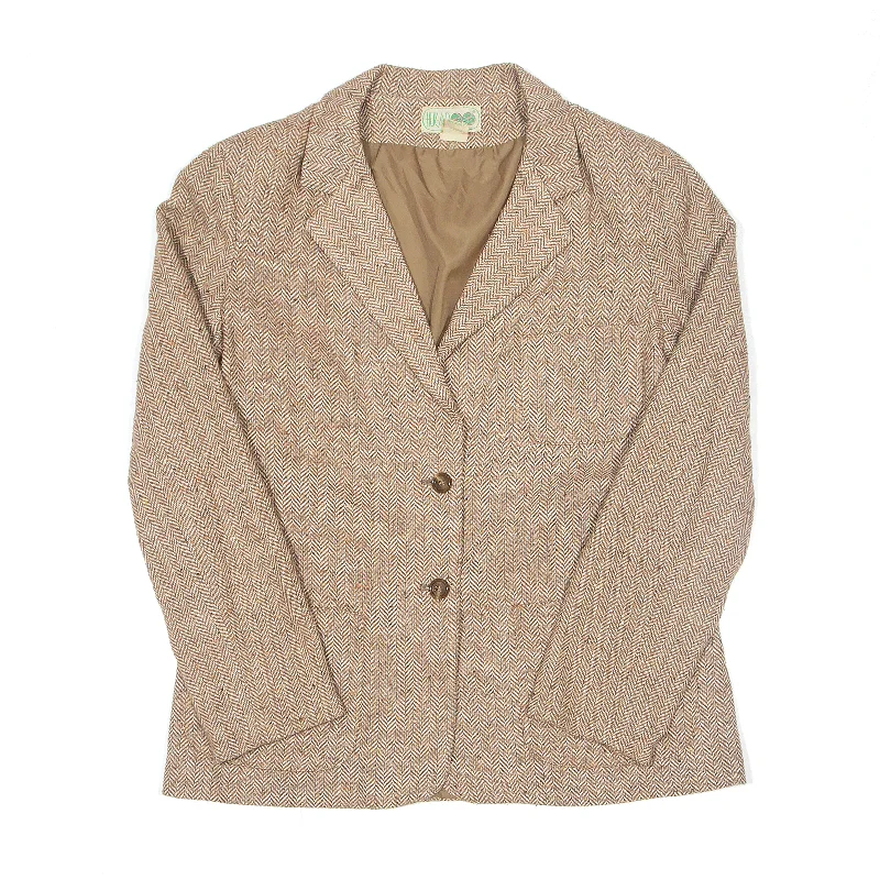 contemporary trench coatHUK A D Wool Blend Blazer Jacket Beige Herringbone Womens M