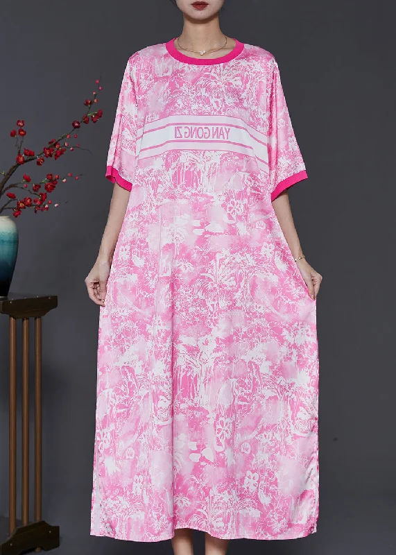 layered dressBohemian Pink Oversized Print Cotton Dress Summer