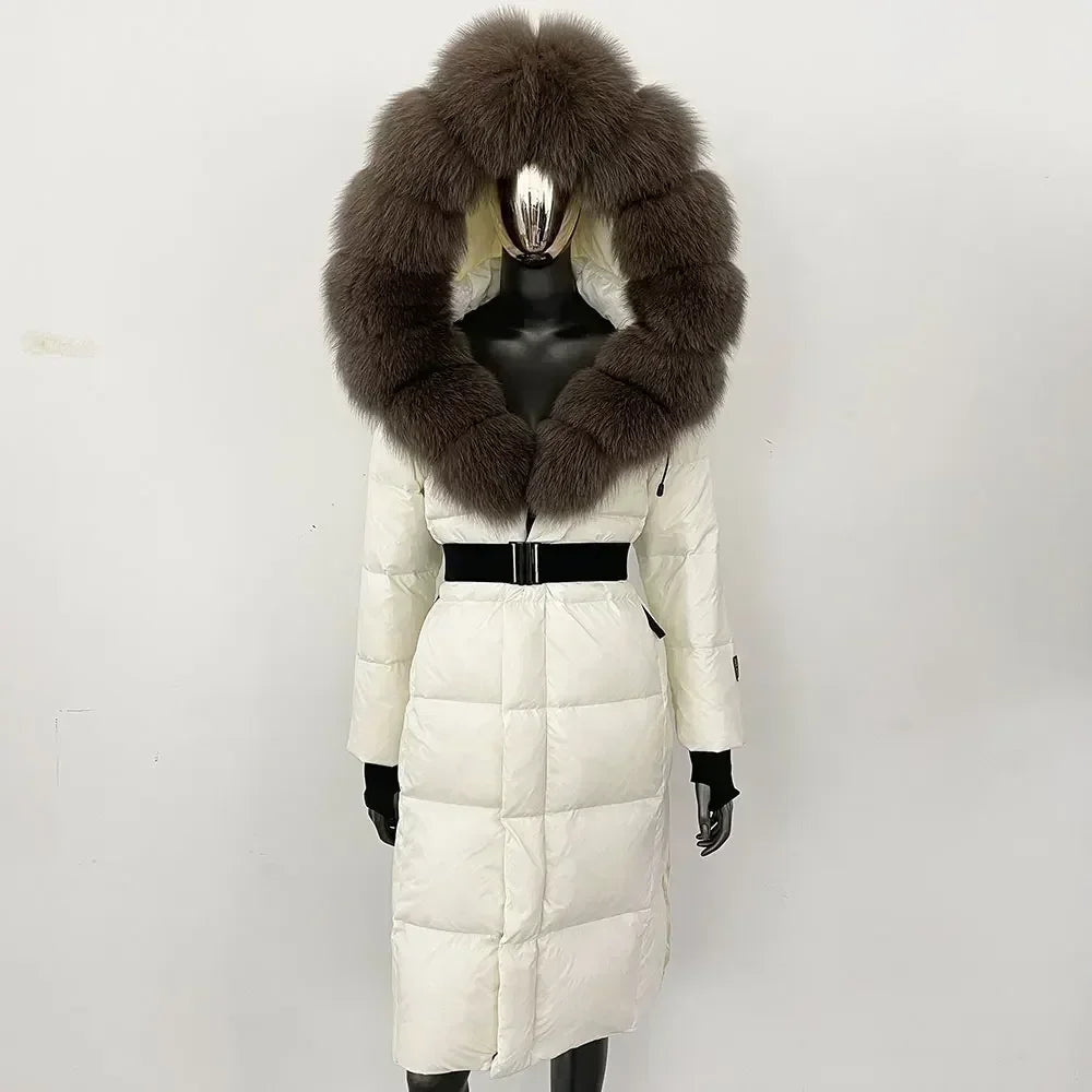 sleek jacketReal Fur Hooded X-long Duck Down Puffer Coats