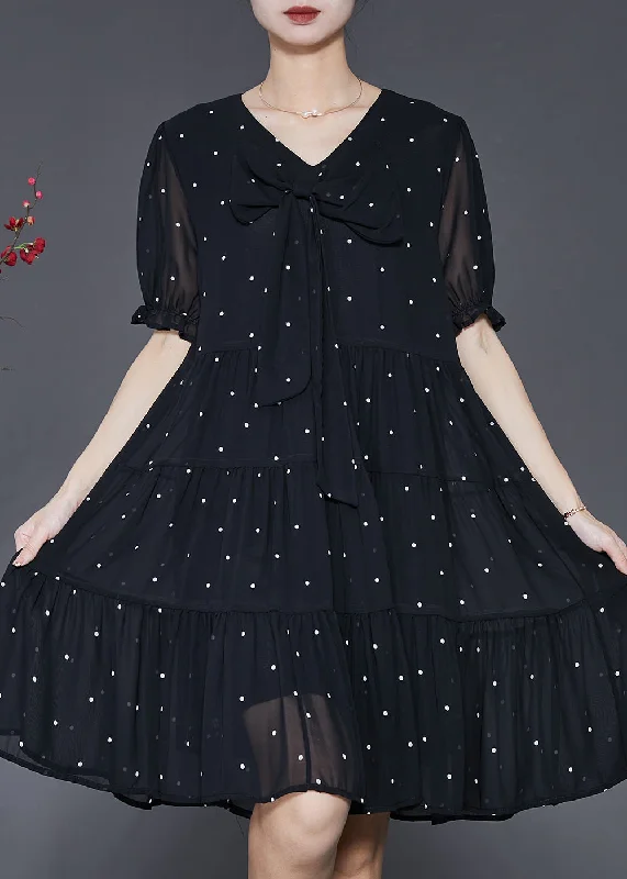 knit dressModern Black Bow Chiffon Mid Dress Summer