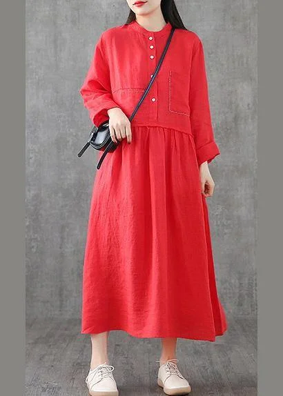 t-shirt dressArt o neck patchwork linen Wardrobes Sewing red Dresses spring