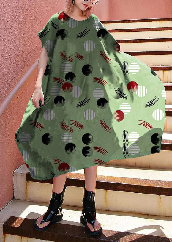 chic dressSimple Green polka dots Cotton Plus Size Summer Dress