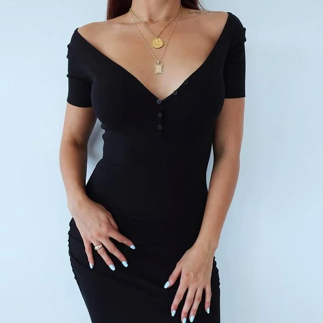 one-shoulder dressJuliaFashion - 2024 Short Sleeve Knitted Bodycon Midi Dress