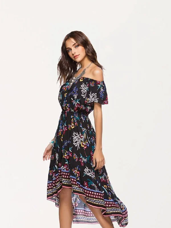 classic fit-and-flare dressJuliaFashion-Doing It Right Floral Off Shoulder Midi Dress