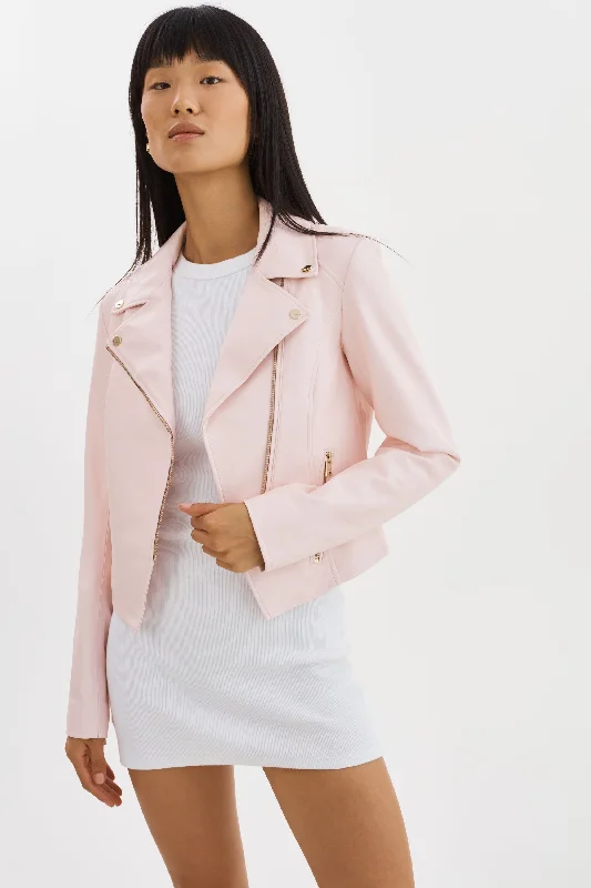 cozy winter coatMONICA | Faux Leather Jacket Champagne Hardware