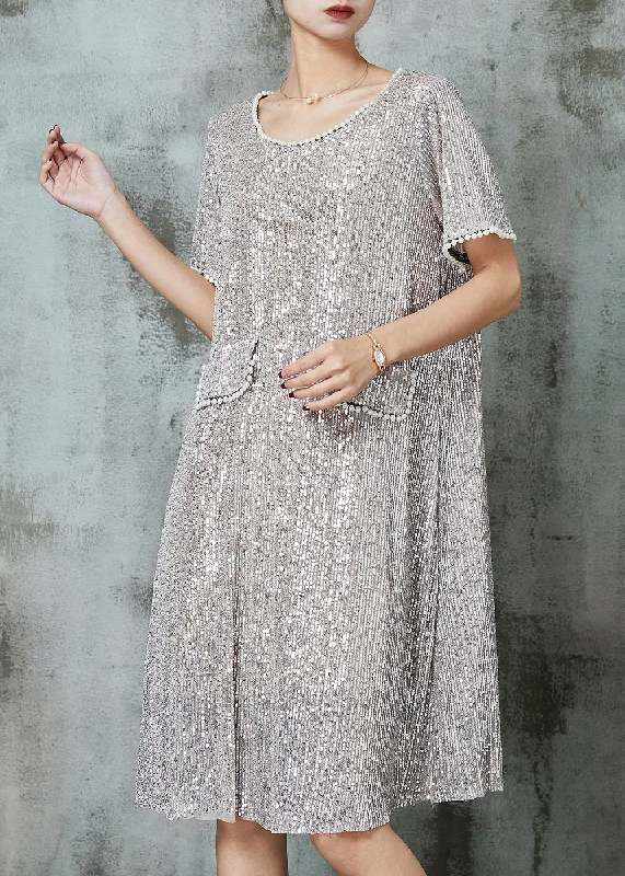 comfy maxi dressSilvery Sequins Mid Dress Nail Bead Summer