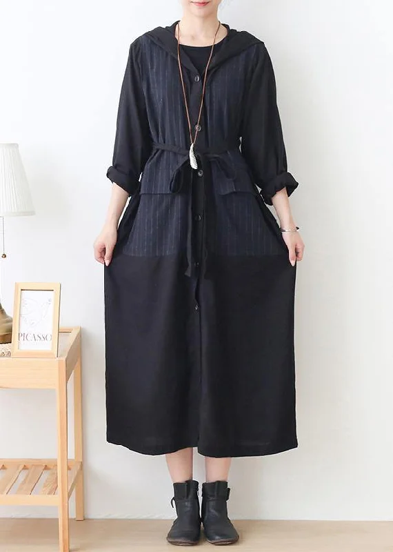 flowy maxi dressElegant navy Plus Size clothes Outfits hooded striped jackets