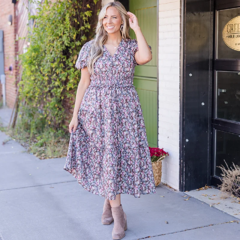 satin midi dressMuted Garden Midi Dress, Purple