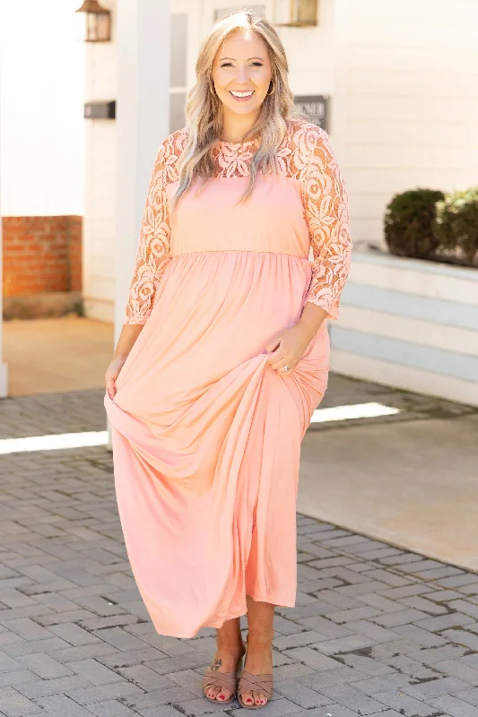 long-sleeve floral dressLooking Elegant Maxi Dress, Peach