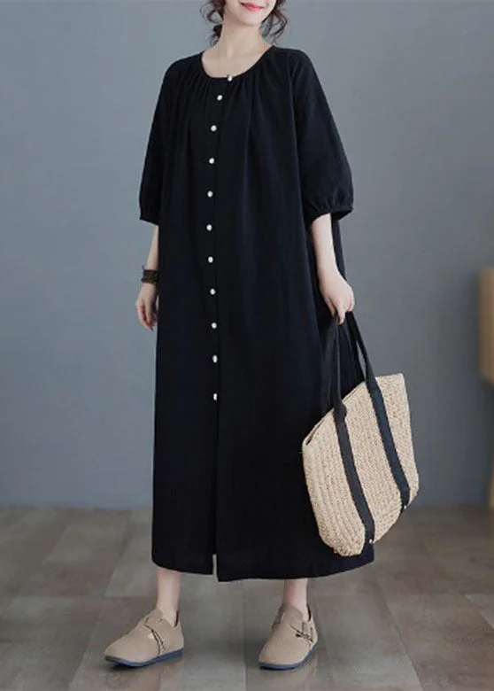 mini dressWomen Black O-Neck Long Dress Half Sleeve