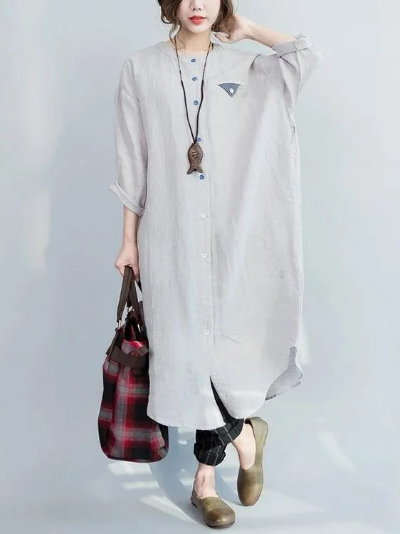 bohemian dressBohemian o neck Batwing Sleeve cotton spring gray Robe Long Shirts Dress