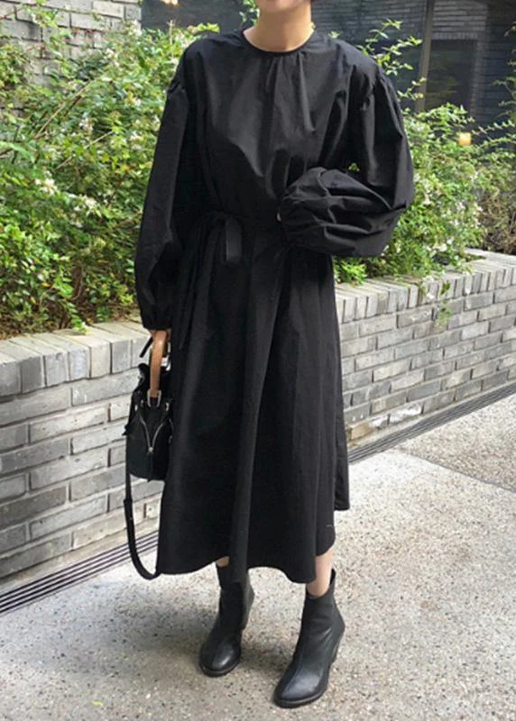 backless dressModern black cotton quilting clothes o neck Batwing Sleeve Kaftan spring Dresses