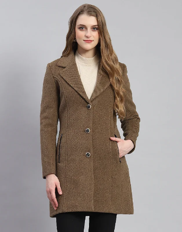 urban street coatWomen Khaki Solid Lapel Collar Full Sleeve Coat