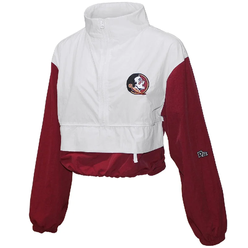 breathable jacketHype & Vice Women's Seminole Logo/Seminoles Crop Track Jacket - White/Garnet