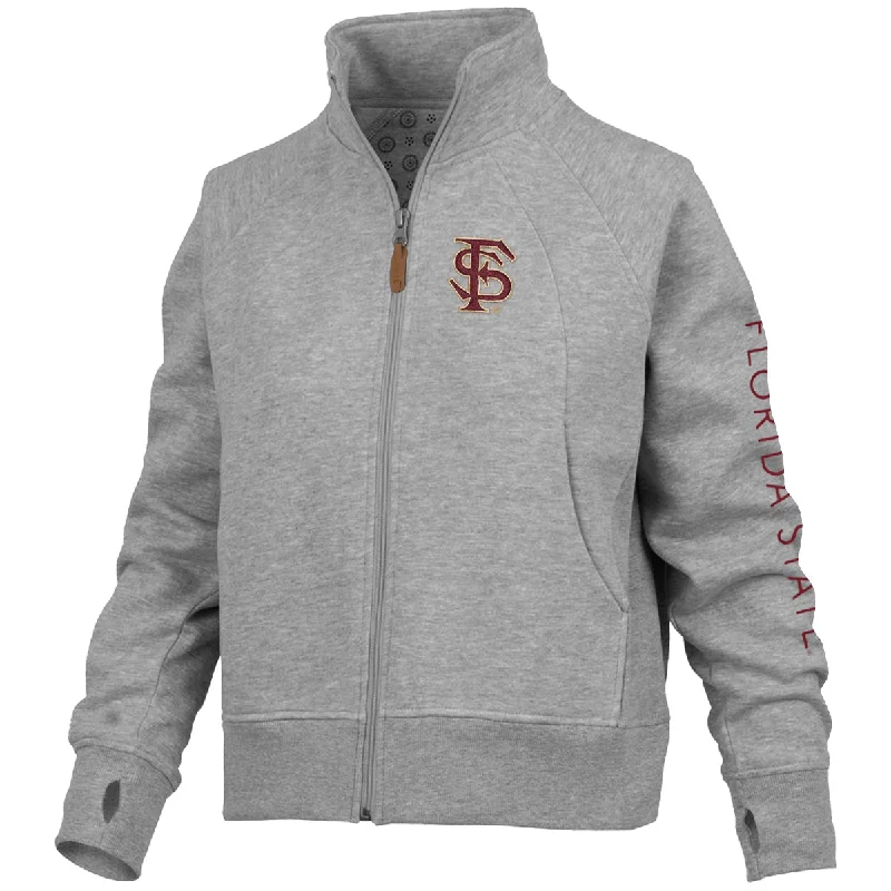 street style coatPressbox Women's Interlocking FS/Florida State Sleeve Design Full-Zip Fleece - Heather Grey